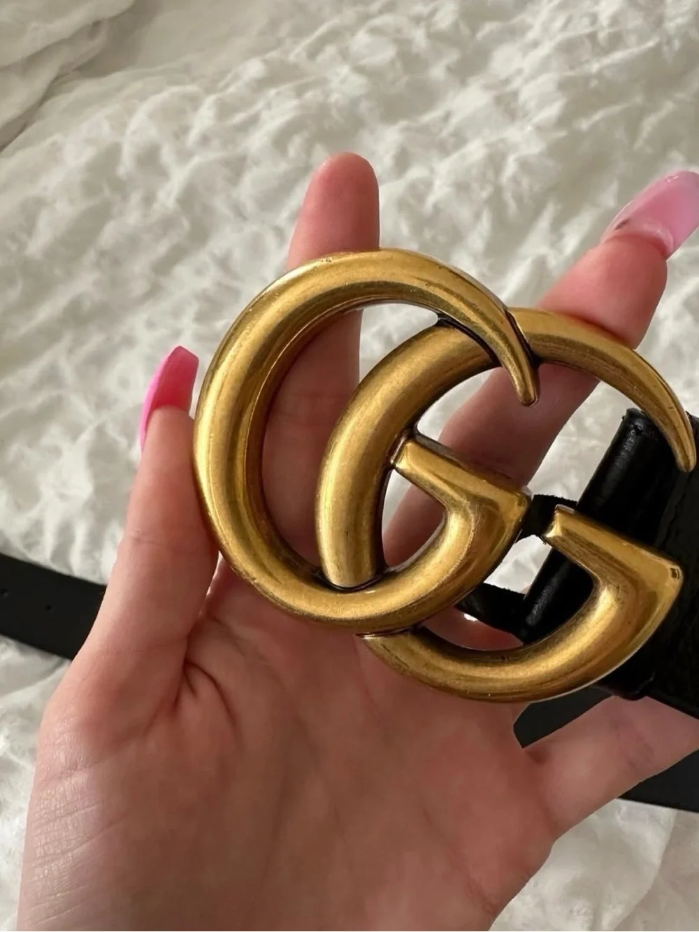 Gucci Black Leather Belt with Gold Double G Buckle